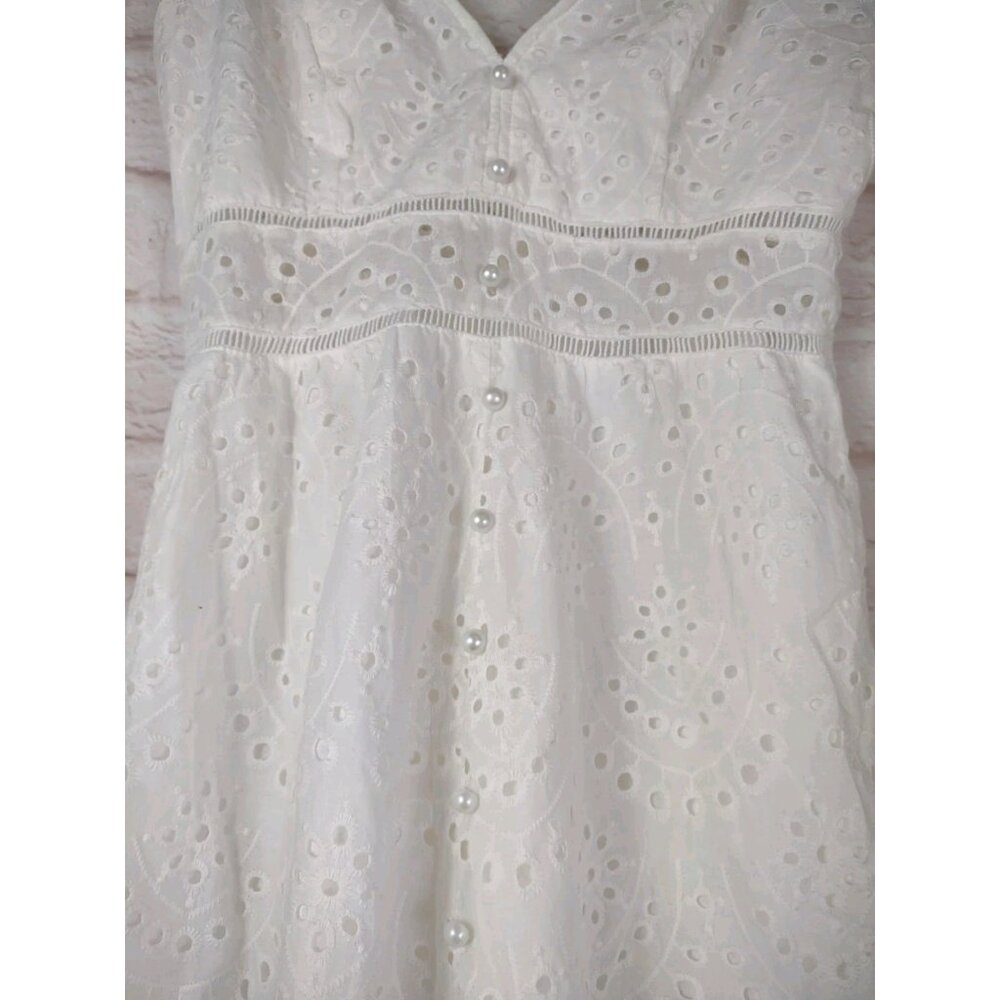 Simplee White Eyelet Cottagecore Dress Large V Neck Beach Summer Boho Hippie - Picture 5 of 9